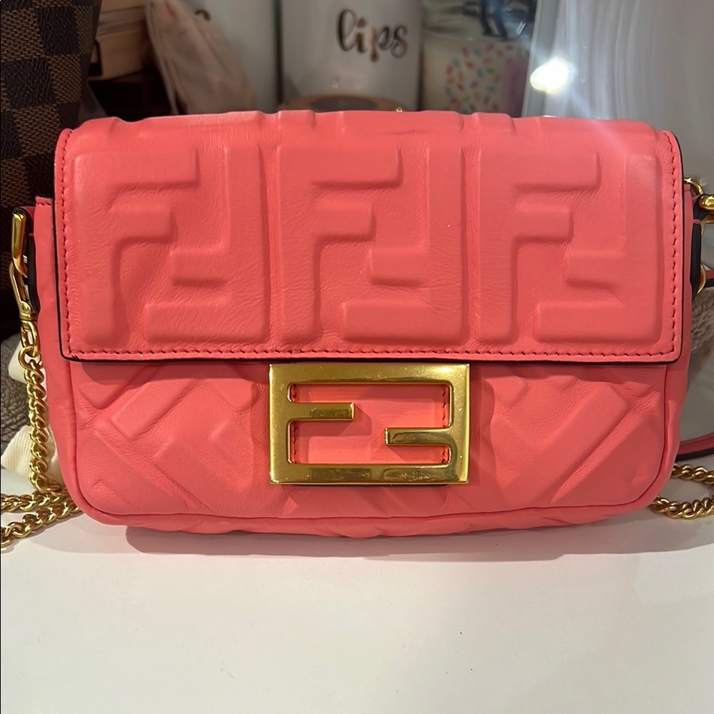 Fendi Pink and Gold Crossbody Bag with Iconic FF Logo-perfect bag for the summer